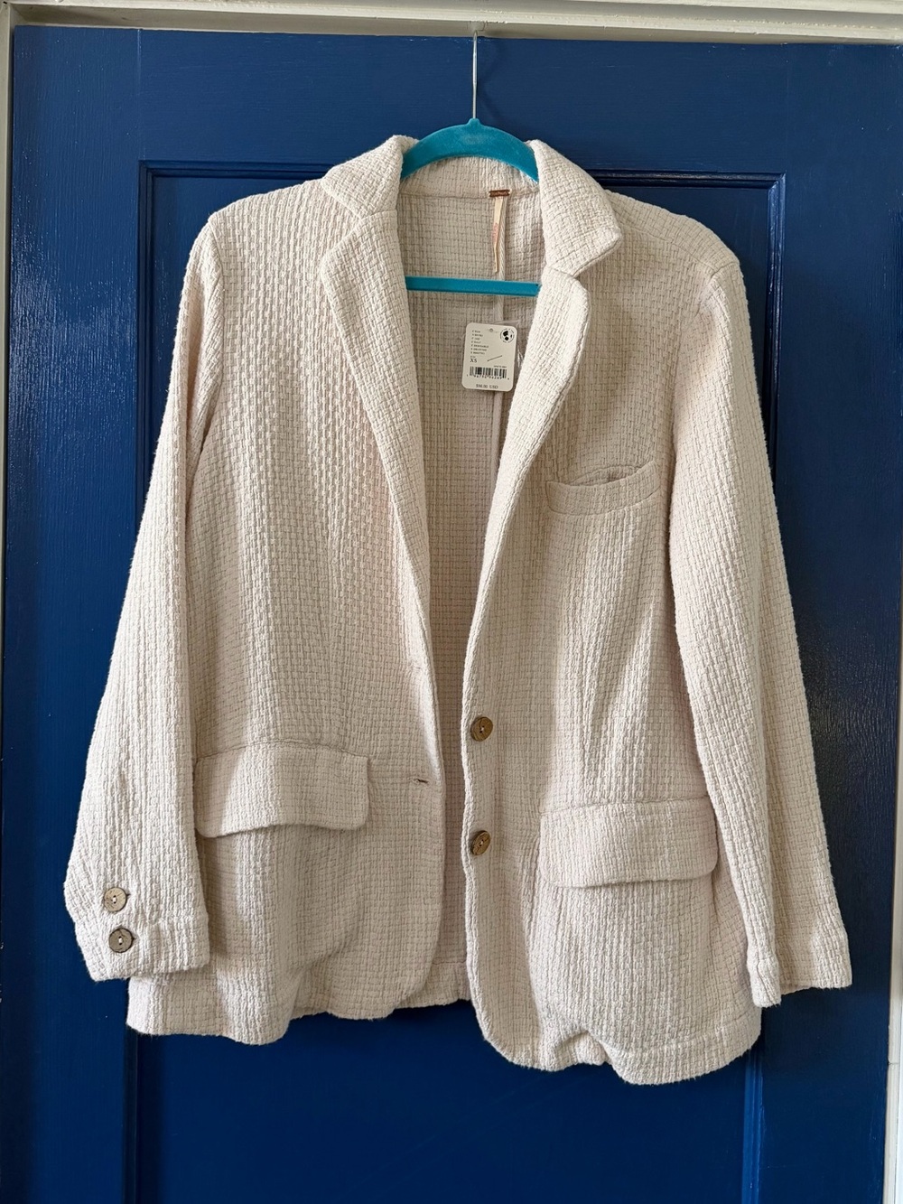 NWT Free People Textured Cream Women's Blazer Jacket - Lightweight Woven Look